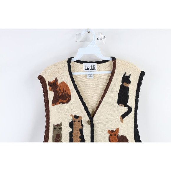 Vintage 90s Streetwear Womens 1X Cat Kitten Knit Button Cardigan Sweater Vest - Picture 2 of 10